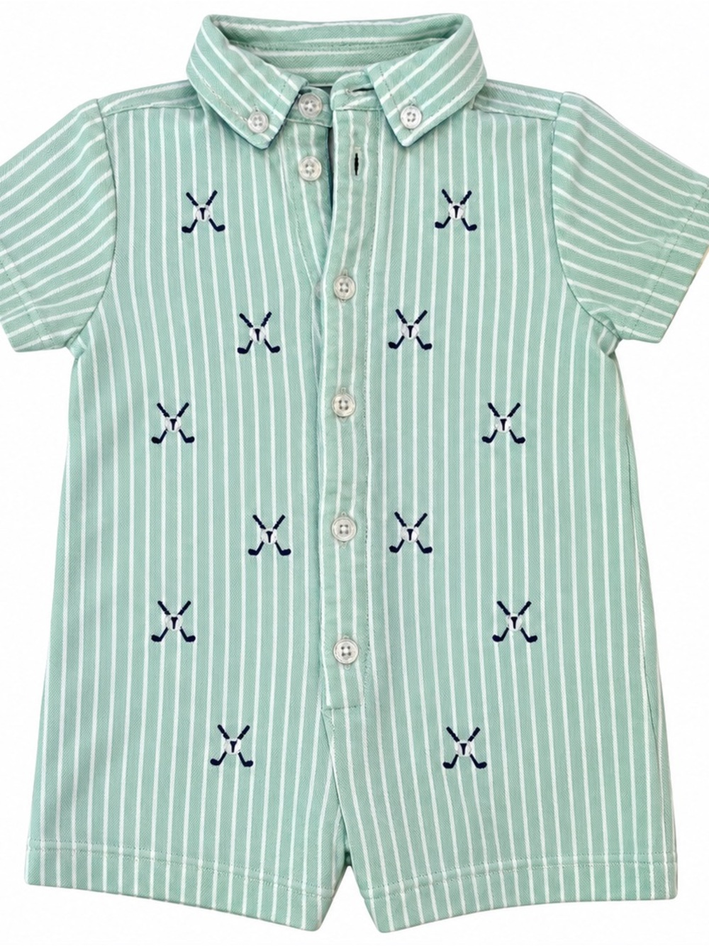Little Me mint striped golf romper (9M)